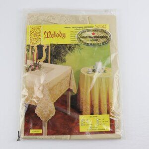 Melody Vintage Swiss Tambour Embroidery Vinyl Color Cream Tablecloth 70" Round